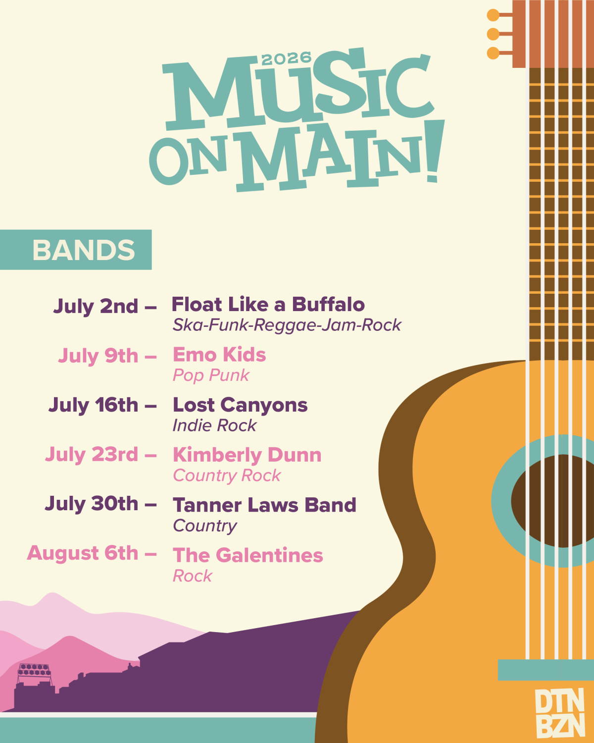 Announcing the 26th Annual Downtown Bozeman Music on Main Lineup