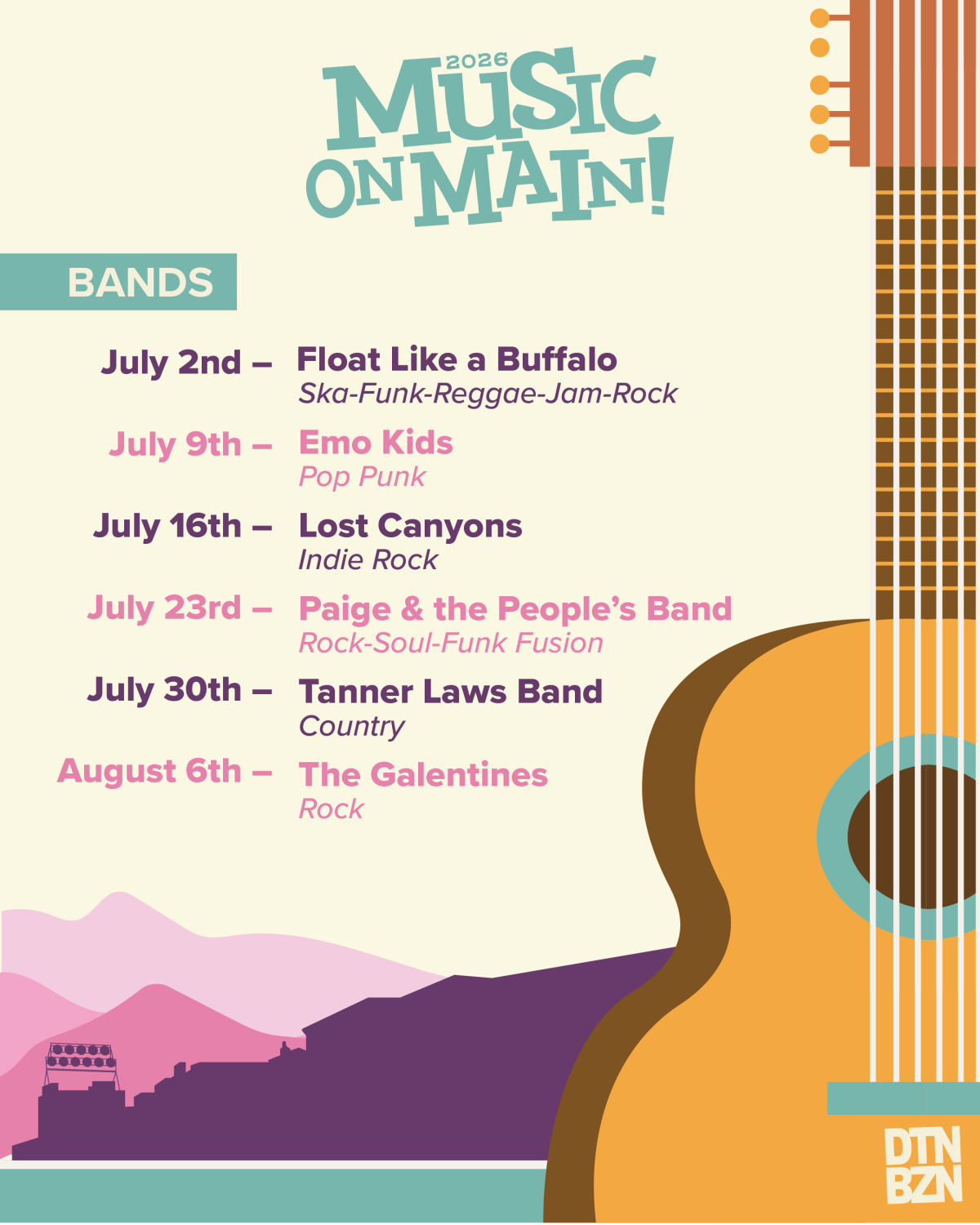 Announcing the 26th Annual Downtown Bozeman Music on Main Lineup